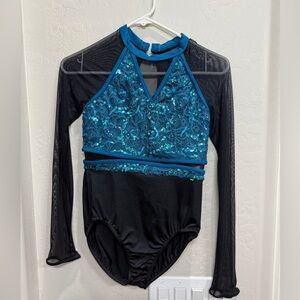 Weissman Teal and Black Sequin Dance Costume